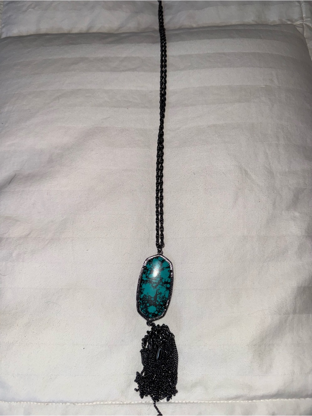 Kendra Scott Black Chain Necklace with Turquoise Stone and Tassel